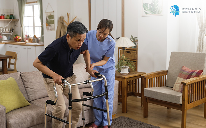 Senior patient improving through geriatric physio